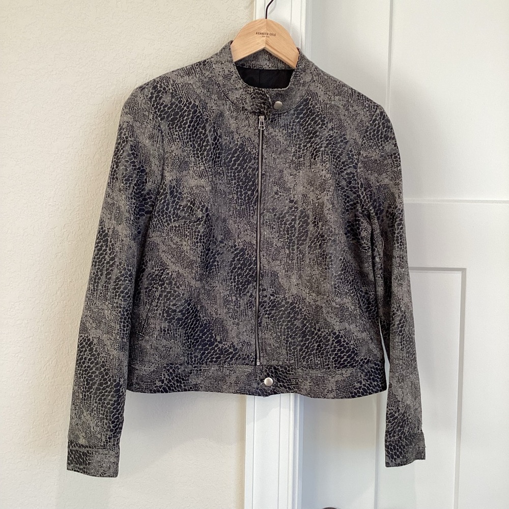 Womens Grey Snake-Print Zip Jacket